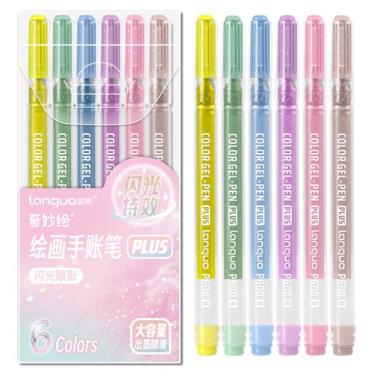 Imagem de Joyask Canetas de gel com glitter, pacote com 6 canetas coloridas para papel preto e papel branco, canetas de ponta de 1,0 mm, canetas de tinta de grande capacidade para colorir, escrever, desenhar