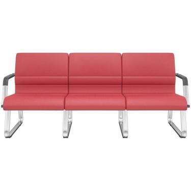 Imagem de Cadeira Longarina 3 Lugares Recepção Com Braço Pés Cromado Lev P03 Vinil Vermelho - Lyam Decor