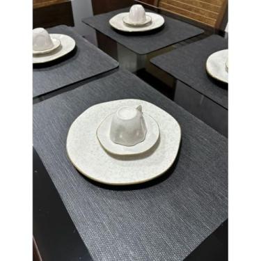Imagem de Kit 6 Jogo Americano Retangular Impermeável Fácil de Limpar para Mesa Posta - Sousplat Moderno (Preto,4 Peças)