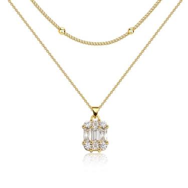 Imagem de Poxtex Colares de diamante para mulheres, não mancha, colar delicado de ouro 14 K, corrente gargantilha de prata com pingente duplo, conjuntos de joias de zircônia cúbica simples em camadas, presentes