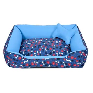 Imagem de Cama Pet para Cachorro e Gato Média | Confortável, Lavável e Impermeável | Zíper e Enchimento Removível(Ossinho Cinza/Turquesa)
