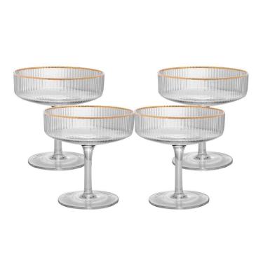 Imagem de Jogo 4 Taça De Vidro Coupe Com Borda Dourada Lines Wolff 200ml