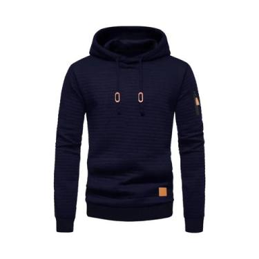 Imagem de Moletom Masculino Quente Com Padrão Waffle, Casual, Sólido, Pullover S