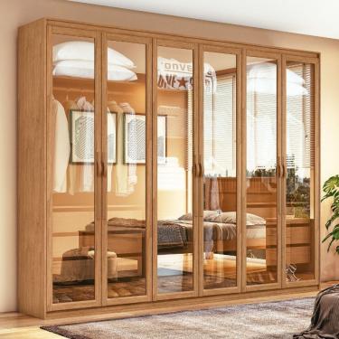 Imagem de Guarda Roupa Casal com Vidro Reflecta e LED 6 Portas em MDF Suavita Lopas