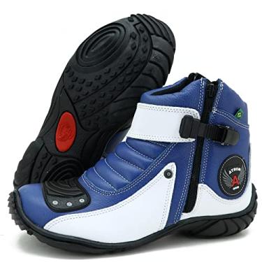 Imagem de Bota Cano Curto Couro Para Motociclista ATRON 271 KM AZ BCO Cor:Azul;Tamanho:43
