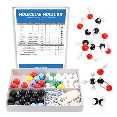 Imagem de Kit modelo molecular Swpeet 125 Pcs para professor de modelo molecular inorgânico e orgânico e kit estudantil - 54 Átomos & 70 Links & 1 Ferramenta de