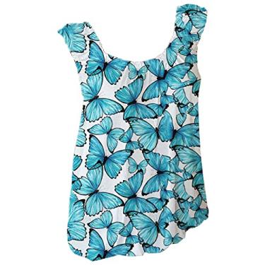 Imagem de Coletes florais femininos gola quadrada sem mangas plissadas camiseta regata outono verão 2024, K-13 azul royal, XG