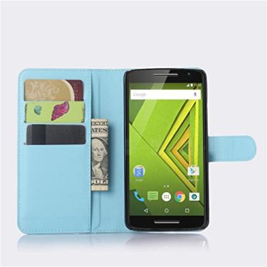 Imagem de Capa para Moto X Play/X3 LUX, capa carteira flip de couro PU premium com compartimento para cartão, suporte e fecho magnético [capa interior à prova de choque de TPU] Compatível com Moto X Play/X3 LUX