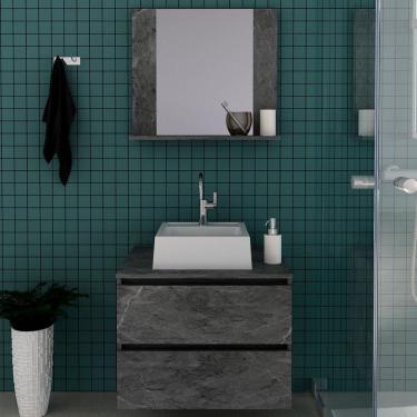 Imagem de Armário de Banheiro com Cuba 2 Gavetas Mármore Lunar Bn3626 - Tecno Mobili