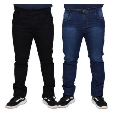 Imagem de Kit 2 Calças Jeans Lycra Masculina Plus Size Slim 100% Algodão Premium