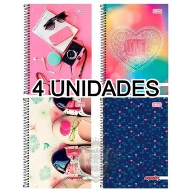Imagem de Kit 4 Cadernos Espiral 200 Folhas Universitário Feminino 10M Capa Dura