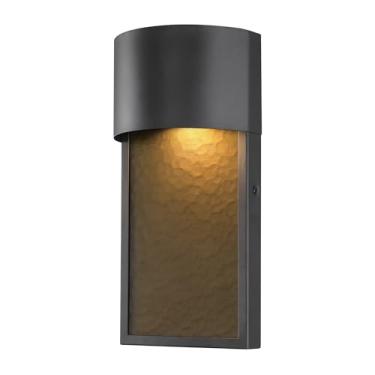 Imagem de Globe Electric Arandela de parede externa integrada com LED 44227, 8,5 W, acabamento em bronze, detalhes de vidro de água âmbar, luzes de varanda traseira, pátio frontal, luminária de garagem,