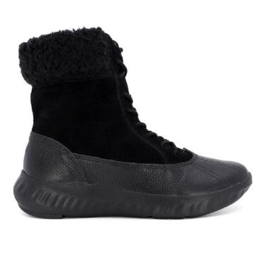 Imagem de Bota Usaflex Cano Medio com Pelos Cadarço e Ziper, Preto, 35