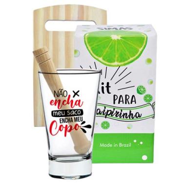 Imagem de Copo de caipirinha c/ soquete e tábua - boteco - encha meu copo - sima