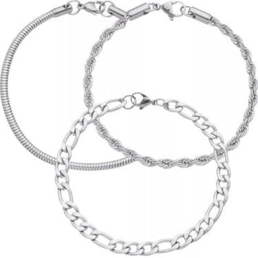 Imagem de Kit 3 Pulseiras Masculinas Elegantes Aço Inox Premium 316l Top - Le Bi