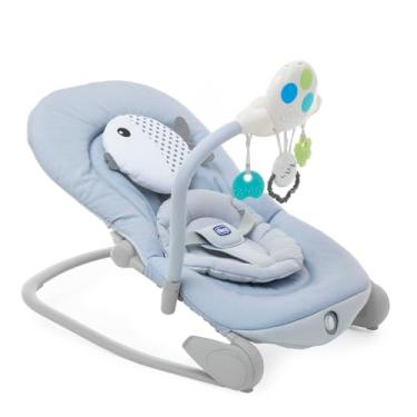 Imagem de Chicco Balloon Rede de bebé evolutiva de 0 meses a 18 kg, baloiço bebé com função de cadeira, encosto recarregável, fecho compacto, vibração, brinquedo eletrónico, luzes e som, cinzento (Dots)
