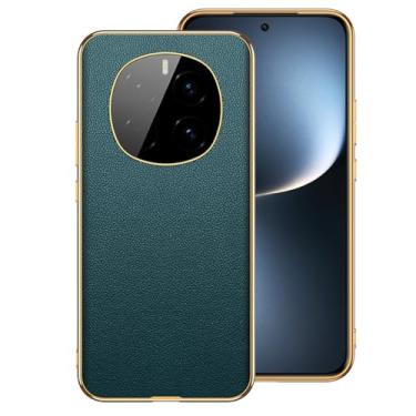 Imagem de POYUFRG Capa de couro genuíno para Honor Magic 7 Pro/7, capa de telefone com textura de lichia de luxo revestida com tudo incluído, capa fina, verde, 7 Pro