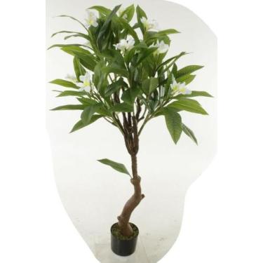 Imagem de Planta Artificial Arvore Plumeria Real Toque C/Pote X14 Branco 1,40m -