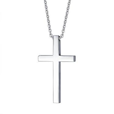 Imagem de REVE MCN Colar simples de aço inoxidável com pingente de cruz para homens e mulheres, corrente de 51 a 61 cm, Aço inoxidável