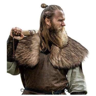 Imagem de Costume Medieval Masculino L'VOW com Gola de Pele Viking - Marrom