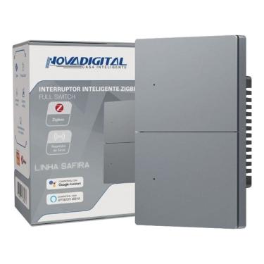 Imagem de Interruptor Tecla Fisica 2 Botões Zigbee com Led NovaDigital Grafite - Cinza