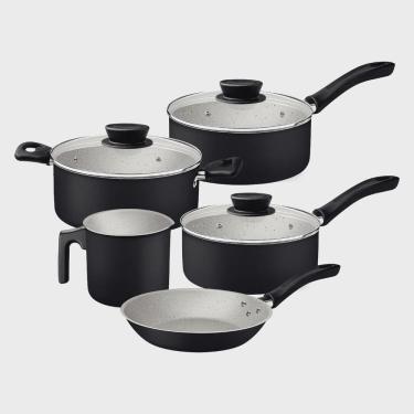 Imagem de Jogo de Panelas Tramontina Linz 5 Peças em Alumínio Antiaderente Starflon Max Preto