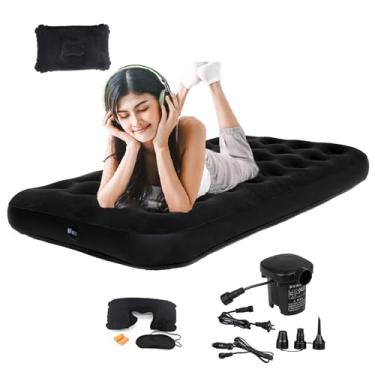 Imagem de Onirii Colchão de ar solteiro solteiro para acampamento com bomba de ar, colchão inflável portátil engrossado de 199 cm x 99 cm, colchão inflável de viagem, almofada para cama de dormir para