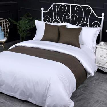 Imagem de Cachecol de corredor de cama de hotel simples cor sólida decoração respirável moderno protetor de cama de quarto sem desbotamento toalha de cama para cama de solteiro queen king size - marrom