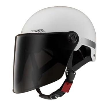 Imagem de JicSuXi Capacete de motocicleta aberto, respirável, presente com protetor solar, capacete confortável de meia concha, design para ciclismo, bicicleta, Branco
