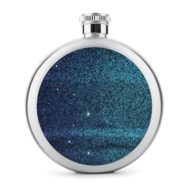 Imagem de Cantil de aço inoxidável, azul-petróleo com estampa de glitter, frasco clássico, cantil, garrafa de viagem, garrafa de licor portátil