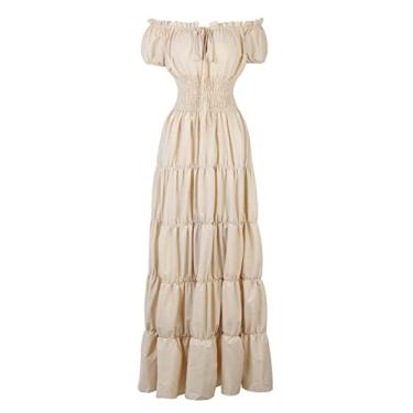 Imagem de GOLDSTITCH Vestido feminino renascentista pirata camponesa fantasia irlandesa vestido medieval, Marfim, G