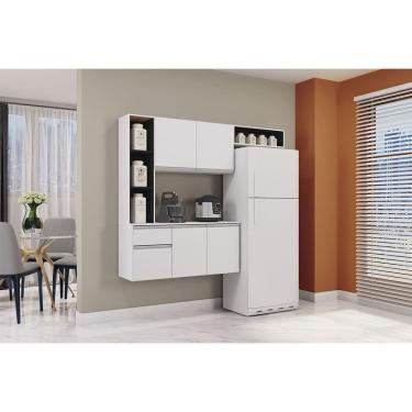 Imagem de Kit Cozinha Suspensa Com Balcão Mel Poquema Moveis Branco/preto