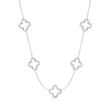 Imagem de MAHSOD Colar de trevo de quatro folhas banhado a ouro 18K requintado colar de trevo de quatro folhas de aço inoxidável flor pingente da sorte joias delicadas presentes, Aço inoxidável, Sem Pedra