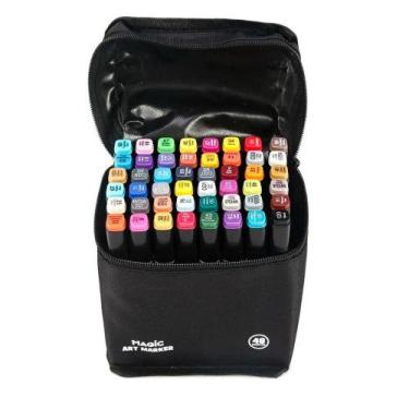 Imagem de Kit Art Marker 48 Cores - Canetas Marcadoras Ponta Dupla com Bolsa Org