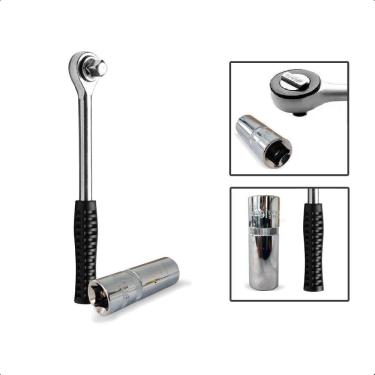 Imagem de Kit Chave Catraca 1/2 + Soquete 1/2 Magnético 16Mm Saca Vela