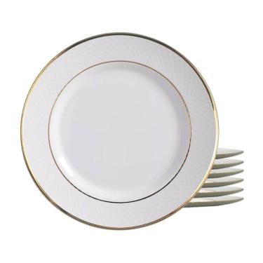 Imagem de Jogo 6 Pratos De Sobremesa Cerâmica 20Cm Borda Dourada Ouro