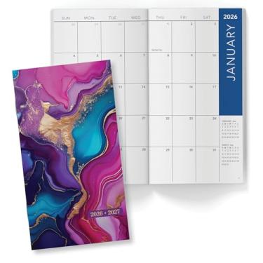 Imagem de Agenda de bolso mensal de 2 anos/calendário de bolso, 8,9 cm x 16,5 cm, 2026-2027: planejador semanal/agenda semanal/organizador de calendário mensal (mármore rosa roxo)