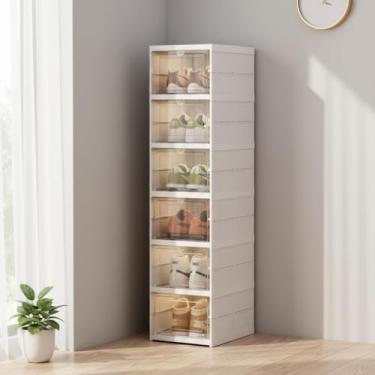 Imagem de Sapateira Vertical de 6 Andares Empilhável Dobrável para Organizar Sapatos e Tênis com Tampa Acrílica