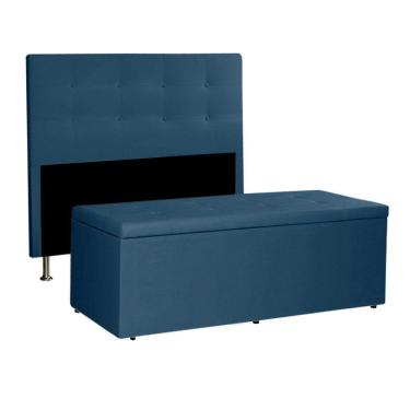 Imagem de Kit Cabeceira E Calçadeira Baú Solteiro 0,90m Berlim Suede Azul Marinho - Pallazio