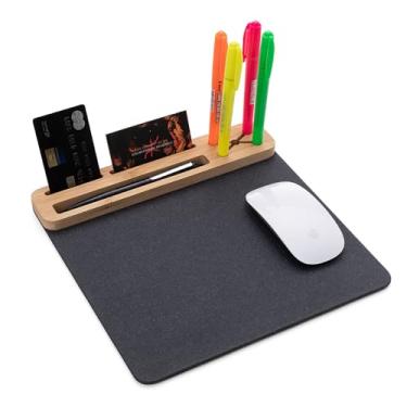 Imagem de Mouse Pad Ergonômico Premium Grafite e Bambu com Suporte para Celular e Caneta | Organizador de Mesa Antiderrapante | Apoio de Pulso Confortável | Material Sintético específico.
