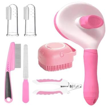 Imagem de Kit de cuidados para gatos – Escova para cães com cortador de unhas e lima, 2 escovas de dentes para animais de estimação, pente contra pulgas para gatos e coelhos