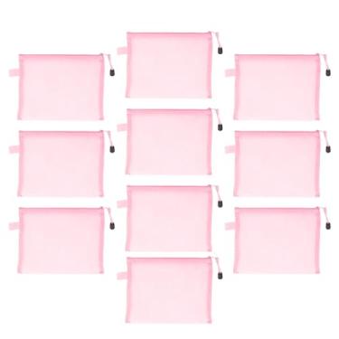 Imagem de Pissente Saco de Documentos Com Zíper de Malha, 5 Peças A5 Náilon Multiuso Pasta de Arquivo Bolsa Com para Escola Escritório Casa Organizador de Armazenamento de Viagem (PINK)