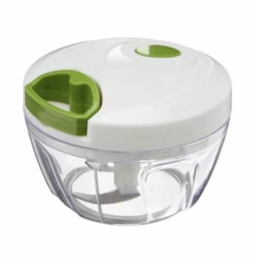 Imagem de Mini Processador Manual de Alimentos 3 Lâminas Inox 400ml com Corda Pote Acrílico Transparente (Branco)