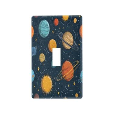 Imagem de Blueangle Capa para placa de parede para interruptor de luz - desenho animado sistema solar planetas capa decorativa para tomada placa de parede, tamanho 1 gangue 4,53 x 2,76 polegadas (263)