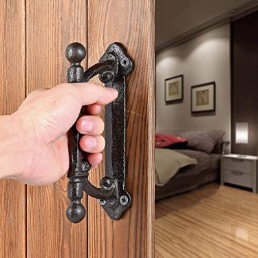 Imagem de INIRET 2 pacotes de maçanetas de porta de celeiro estilo industrial rústico de ferro fundido marrom escuro, portão vintage, cerca, armário, garagem, armário, gaveta, puxador