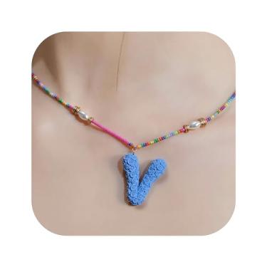 Imagem de ZShireeyBlackey Colar de contas coloridas com inicial para mulheres, colar de letras de bolhas personalizado com miçangas para meninas, gargantilhas boêmias, joias e presentes, Resina, Sem Pedra