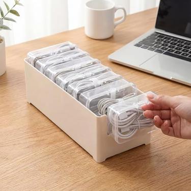 Imagem de Caixa organizadora de cabos com 7 braçadeiras, caixa de gerenciamento de cabos de mesa com interruptor, organizador de cabos de alimentação para escritório, casa, acessórios de mesa, materiais de