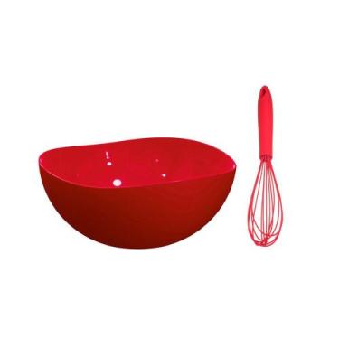 Imagem de Tigela e Batedor de Claras Fouet Kit Confeiteiro Vermelho 2 peças - UZ