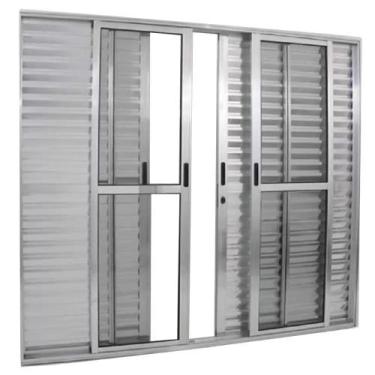Imagem de Porta balcão 6 folhas 2,10x1,50 com fechadura no alumínio brilhante - 