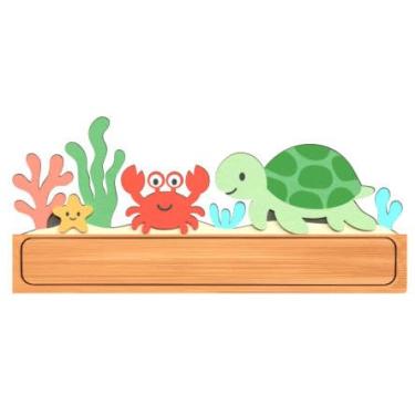 Imagem de Midrean Gancho de toalha de madeira para pendurar oceano, estrela-do-mar, chapéu de animal de 35 cm, lindo casaco decorativo para quarto de crianças, ganchos de parede para mochila, suporte de parede